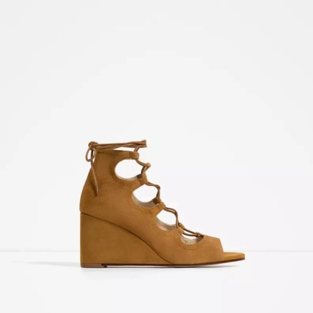 Zara Tan Suede Wrap Wedges